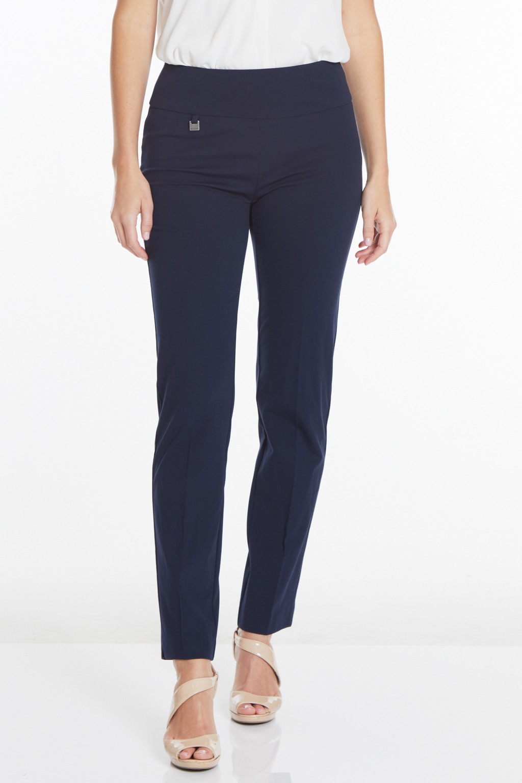 Wide Band Elastic Waist Ankle Pants - Midnight Blue