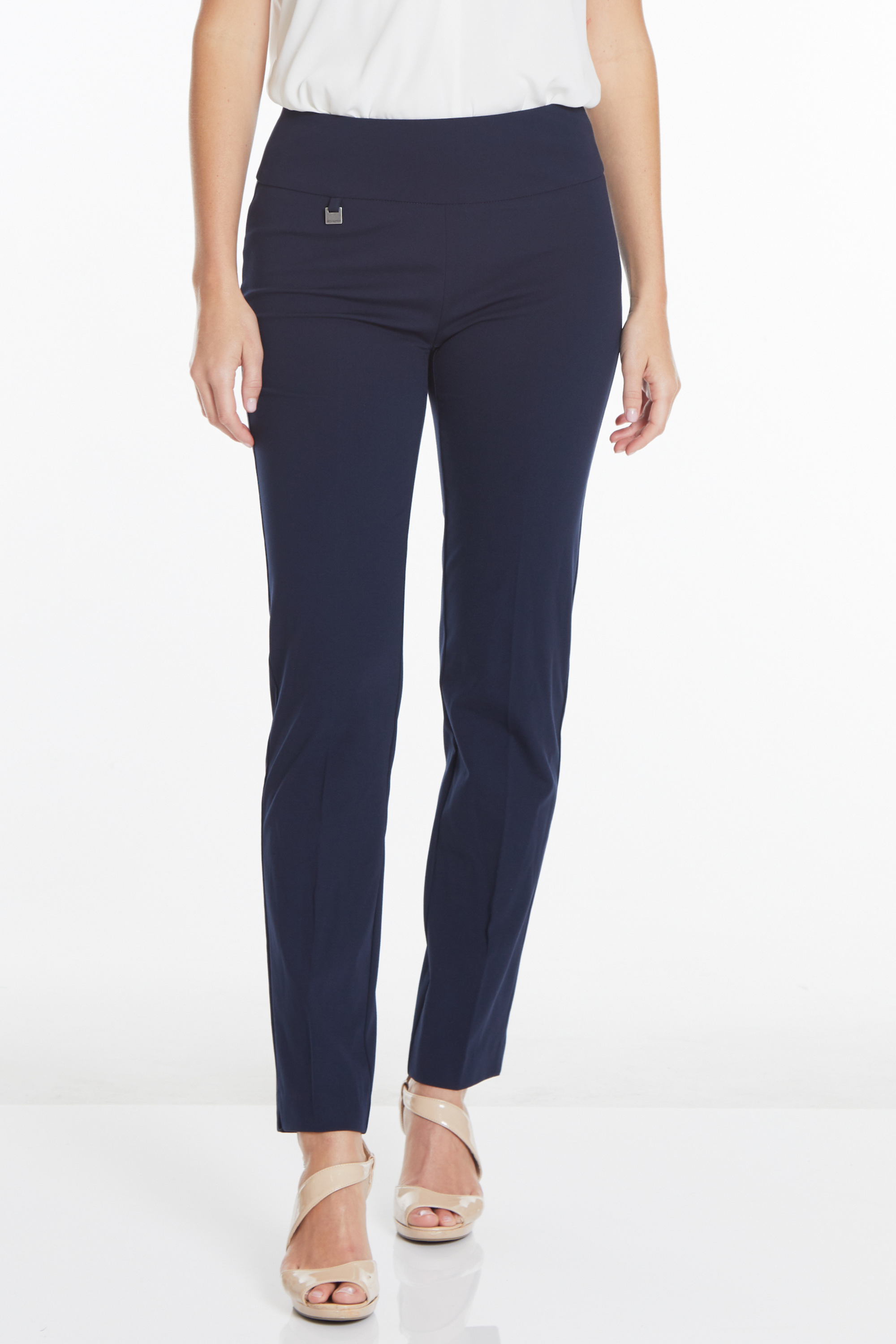 Wide Band Elastic Waist Ankle Pants - Midnight Blue