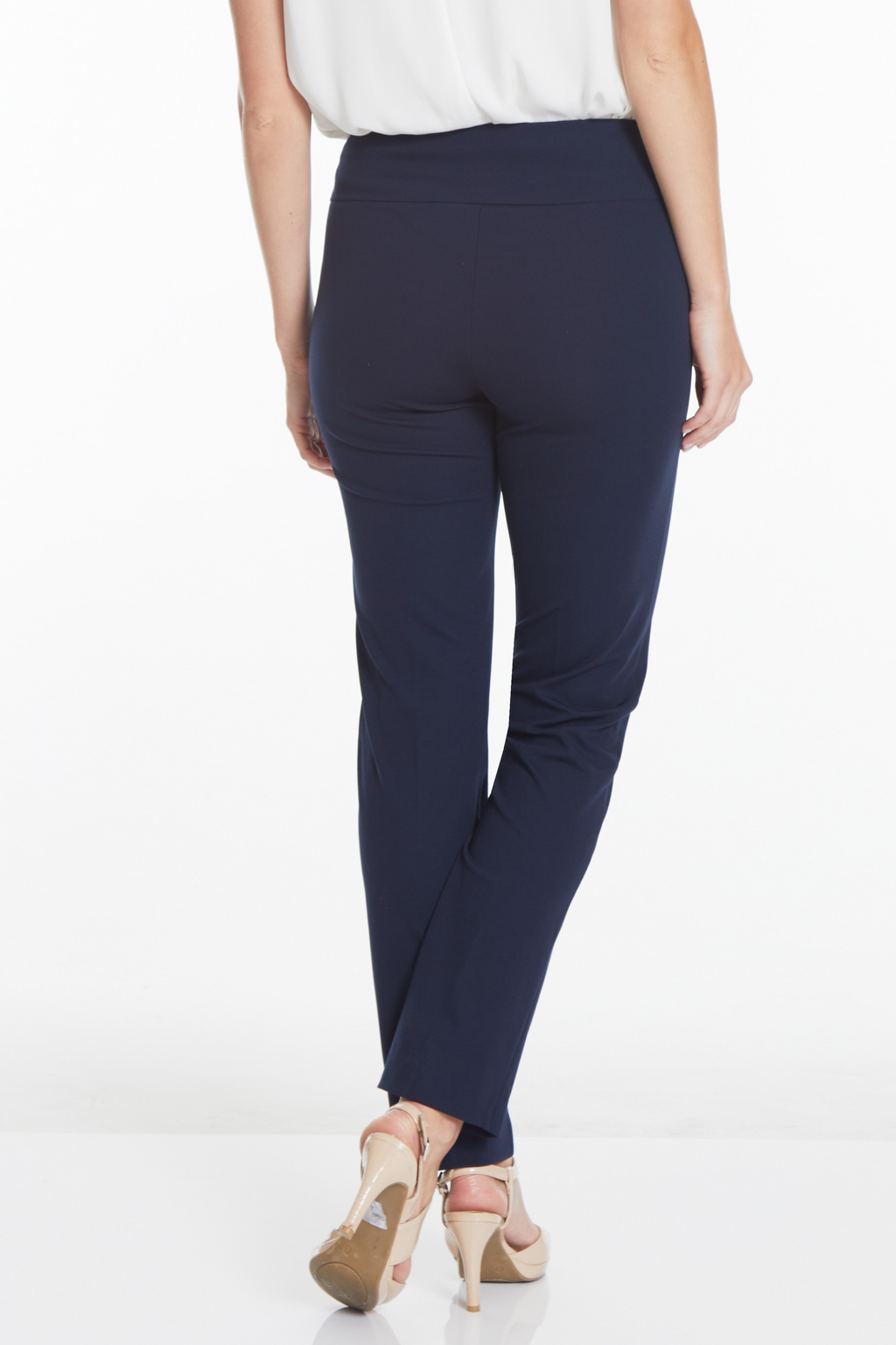 Wide Band Elastic Waist Ankle Pants - Midnight Blue