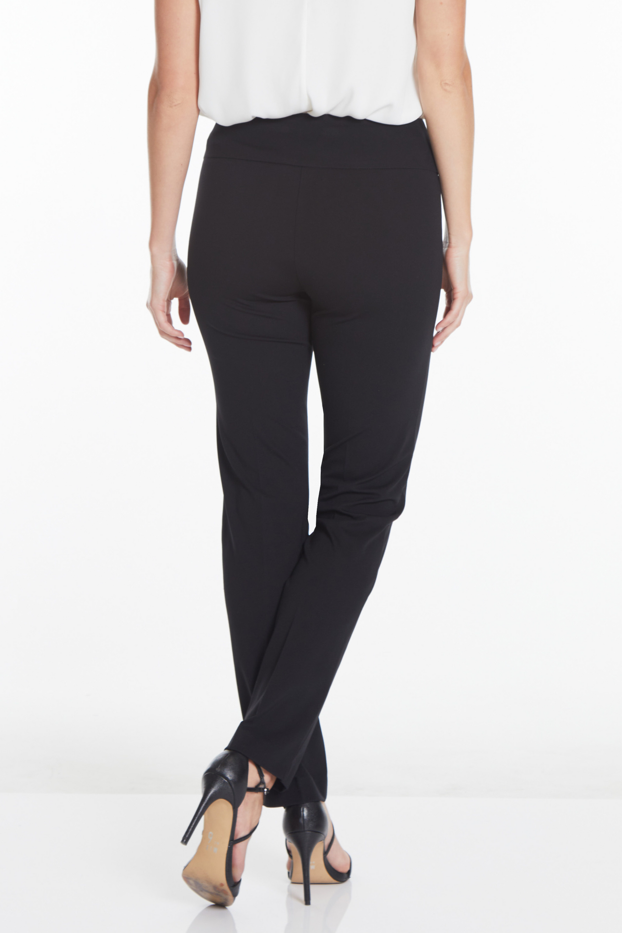 Wide Band Elastic Waist Ankle Pants - Black