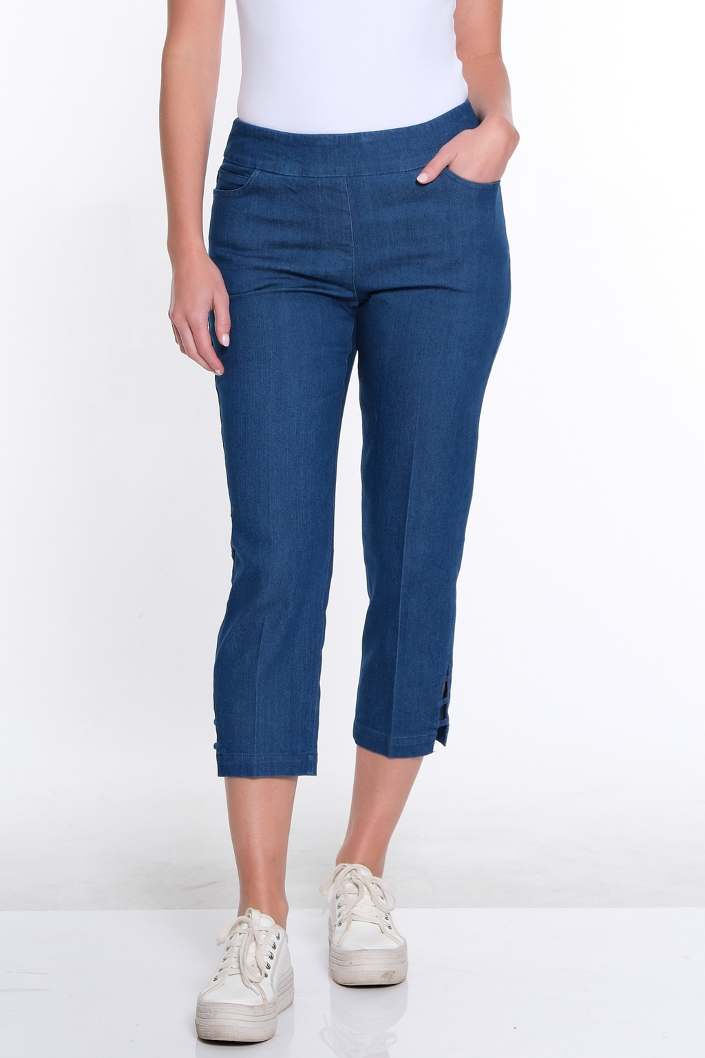 3-Strap Hem Crop Jeans - Denim