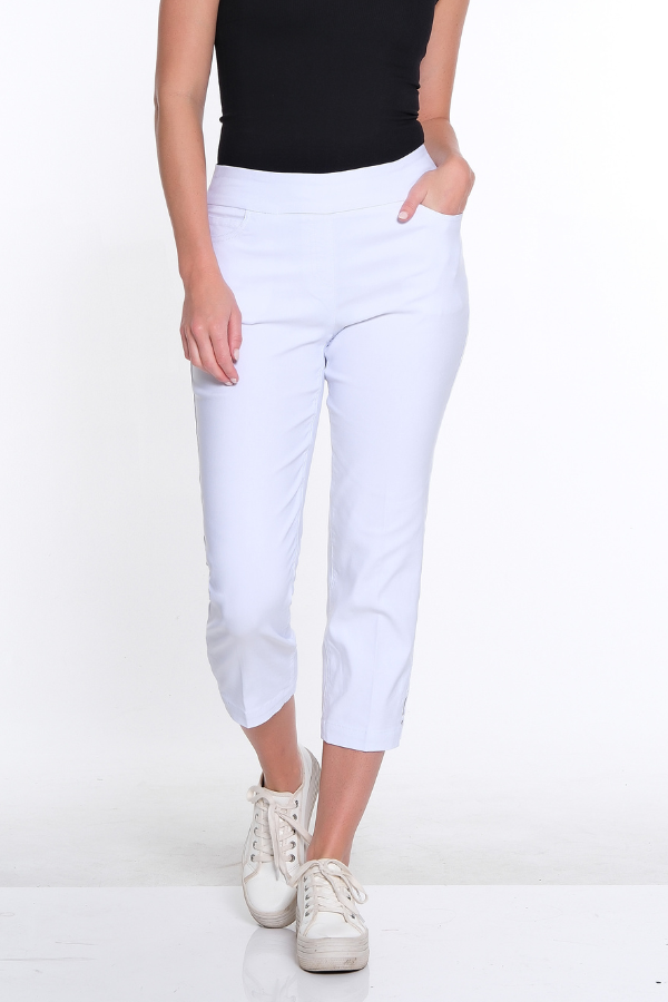 Plus Size 3-Strap Hem Crop Pant - White