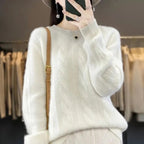 Feminino 100% lã merino camisola o pescoço manga longa cashmere malhas pulôver aliselect moda outono inverno roupas topos