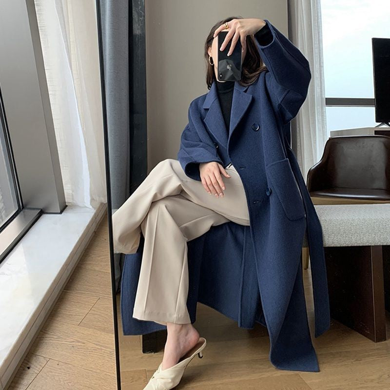 Odette Belted Navy Wool Trench Coat