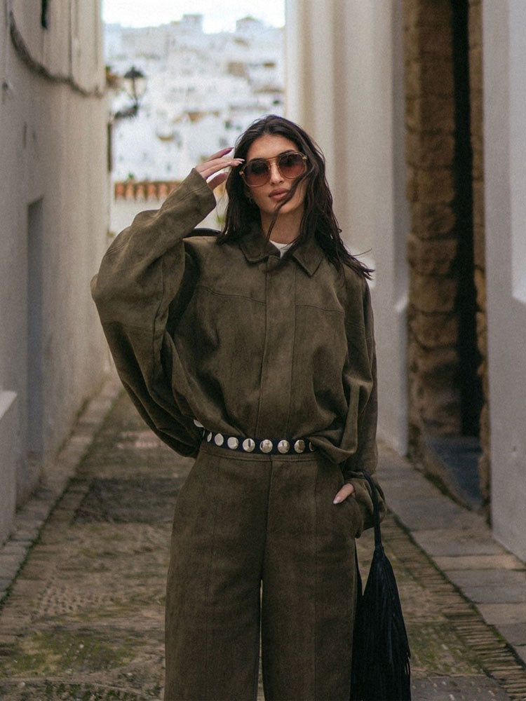 Marielle Faux-Suede Jacket & Bermuda Shorts Set