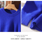 Outono e inverno novo suéter de caxemira de vison feminino curto grosso semi-gola alta camisa de fundo cor sólida simples topo