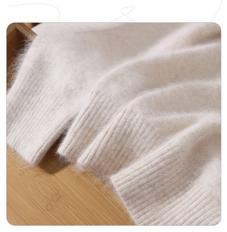 Outono e inverno novo suéter de caxemira de vison feminino curto grosso semi-gola alta camisa de fundo cor sólida simples topo