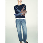 Nova Chegada de Primavera: Suéter Feminino de Tricô com Manga Longa, Gola Redonda e Padrão de Diamante, Simples, Casual, Caim...