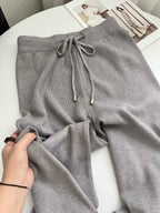 Sable Cashmere-Knit Wide-Leg Trousers