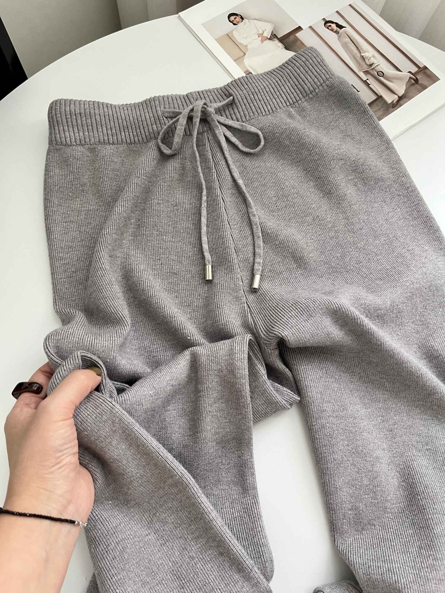 Sable Cashmere-Knit Wide-Leg Trousers