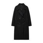 Hh feminino inverno casual mistura de lã entalhado lapela gola casaco chique trespassado trench coats oversized feminino jaquetas longas
