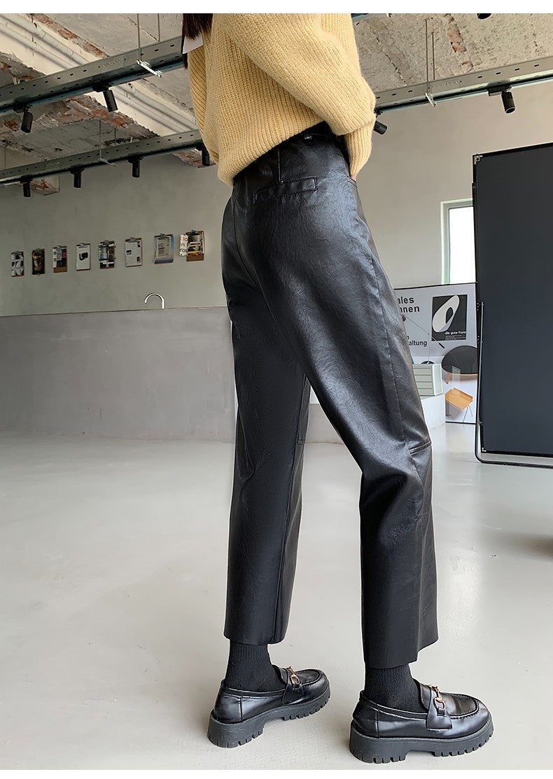 Seoulish Faux Leather Wide-Leg Pants