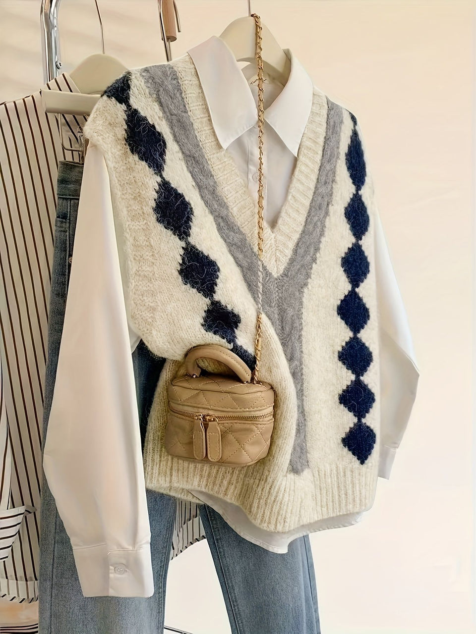 Yuna Plaid V-Neck Layered Knit Vest