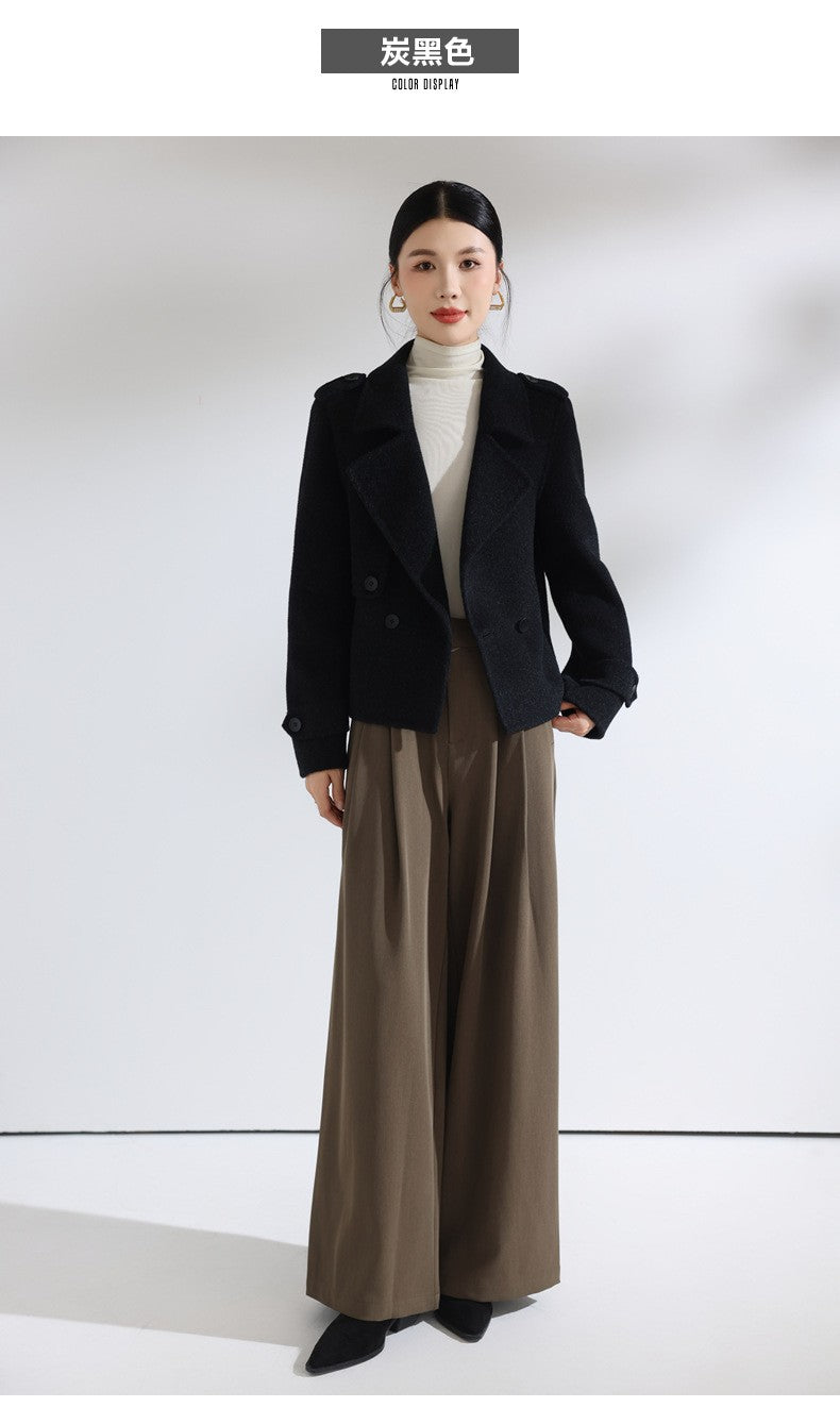 Novo Casaco de Lã Curto de Dupla Frente para Mulheres, Moda Slim Fit, Casaco Casual com Lapela, Quente para o Inverno 2026