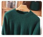 Outono e inverno novo suéter de caxemira de vison feminino curto grosso semi-gola alta camisa de fundo cor sólida simples topo