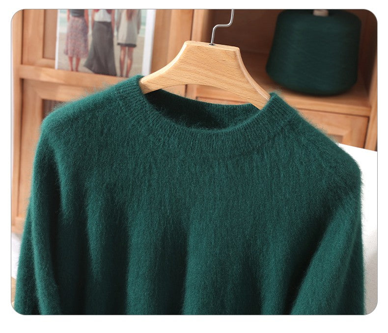 Outono e inverno novo suéter de caxemira de vison feminino curto grosso semi-gola alta camisa de fundo cor sólida simples topo