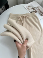 Sable Cashmere-Knit Wide-Leg Trousers