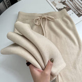 Sable Cashmere-Knit Wide-Leg Trousers