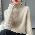 Camiseta Feminina de Gola Alta para Outono e Inverno, Suéter de Cashmere que Emite Calor, Manga Longa, Ajuste Regular