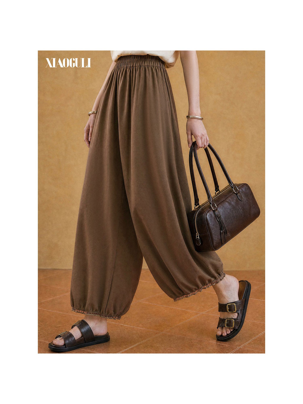 XIAOGULI Caramel Brown Harem Pants
