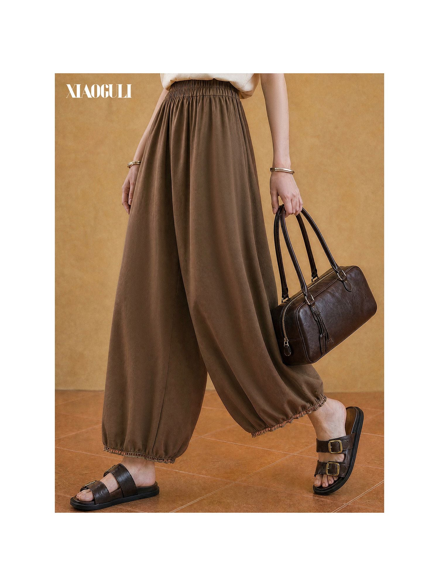 XIAOGULI Caramel Brown Harem Pants