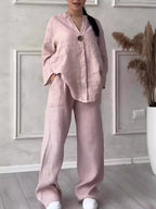 Wren Cotton-Linen Blouse & Wide-Leg Pants Set