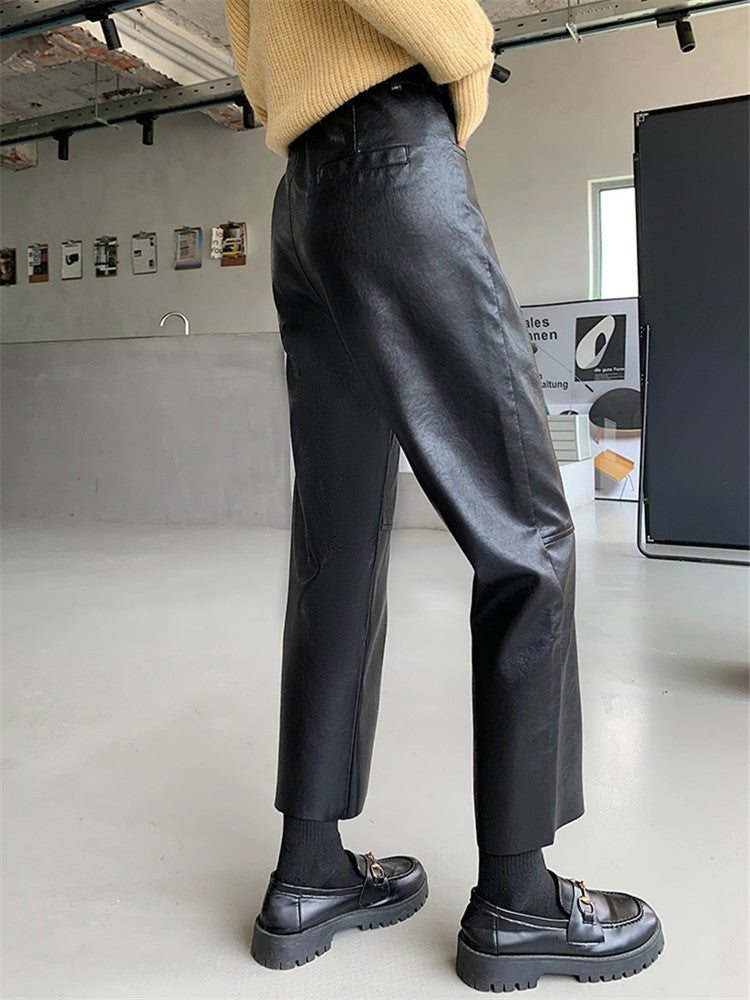 Seoulish Faux Leather Wide-Leg Pants