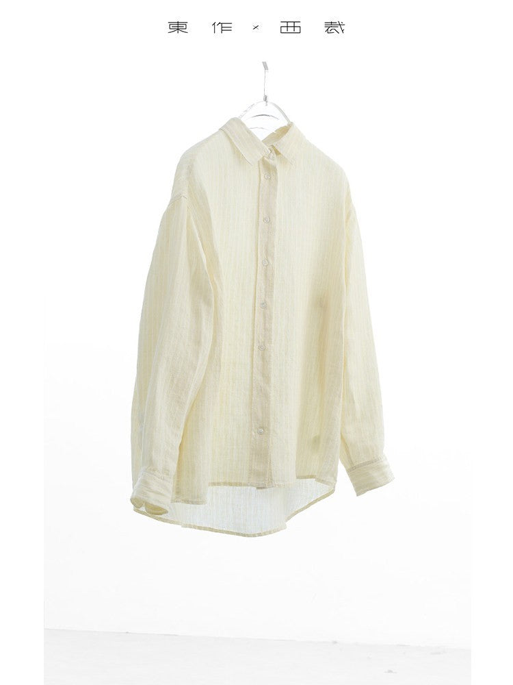 Rosalind Striped Linen-Ramie Long Sleeve Shirt