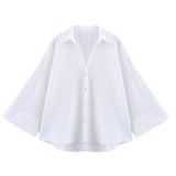 Camisa de Manga Larga HipSeam para Mulheres, Primavera, Com Barra Assimétrica e Botões, Camisas Simples com Gola Johnny