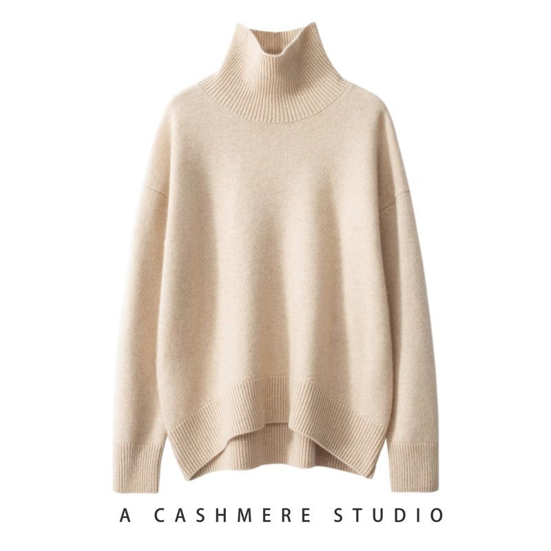 Suéter grosso de caxemira feminino, pulôver de gola alta, suéter base de malha solta, tops quentes, jaqueta nova, outono e inverno 2022