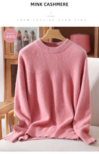 Outono e inverno novo suéter de caxemira de vison feminino curto grosso semi-gola alta camisa de fundo cor sólida simples topo