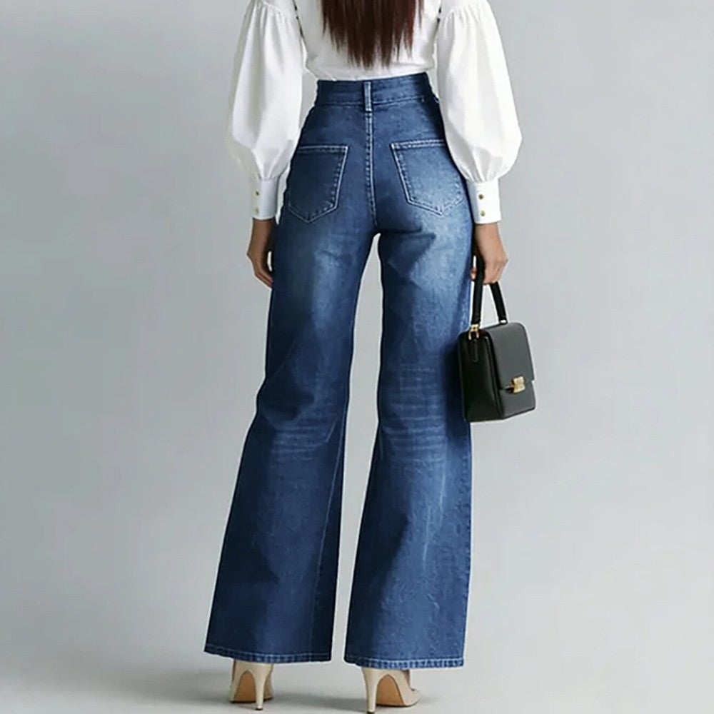 Aurelia Gold-Zip Wide-Leg Jeans