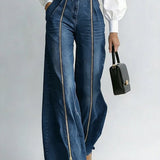 Aurelia Gold-Zip Wide-Leg Jeans