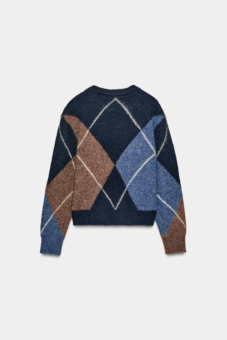 Nova Chegada de Primavera: Suéter Feminino de Tricô com Manga Longa, Gola Redonda e Padrão de Diamante, Simples, Casual, Caim...
