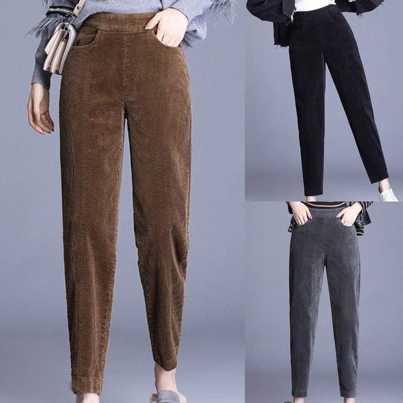 Calças casuais grossas de pelúcia mulheres veludo calças quentes outono inverno leggings cintura alta harem calças femininas