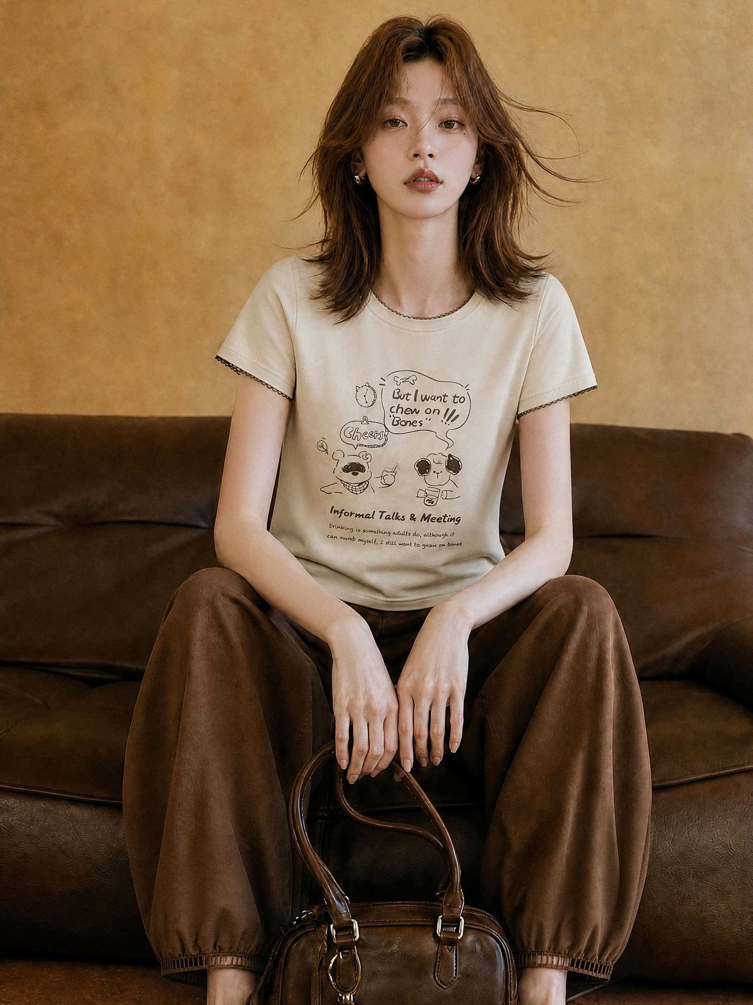XIAOGULI Caramel Brown Harem Pants