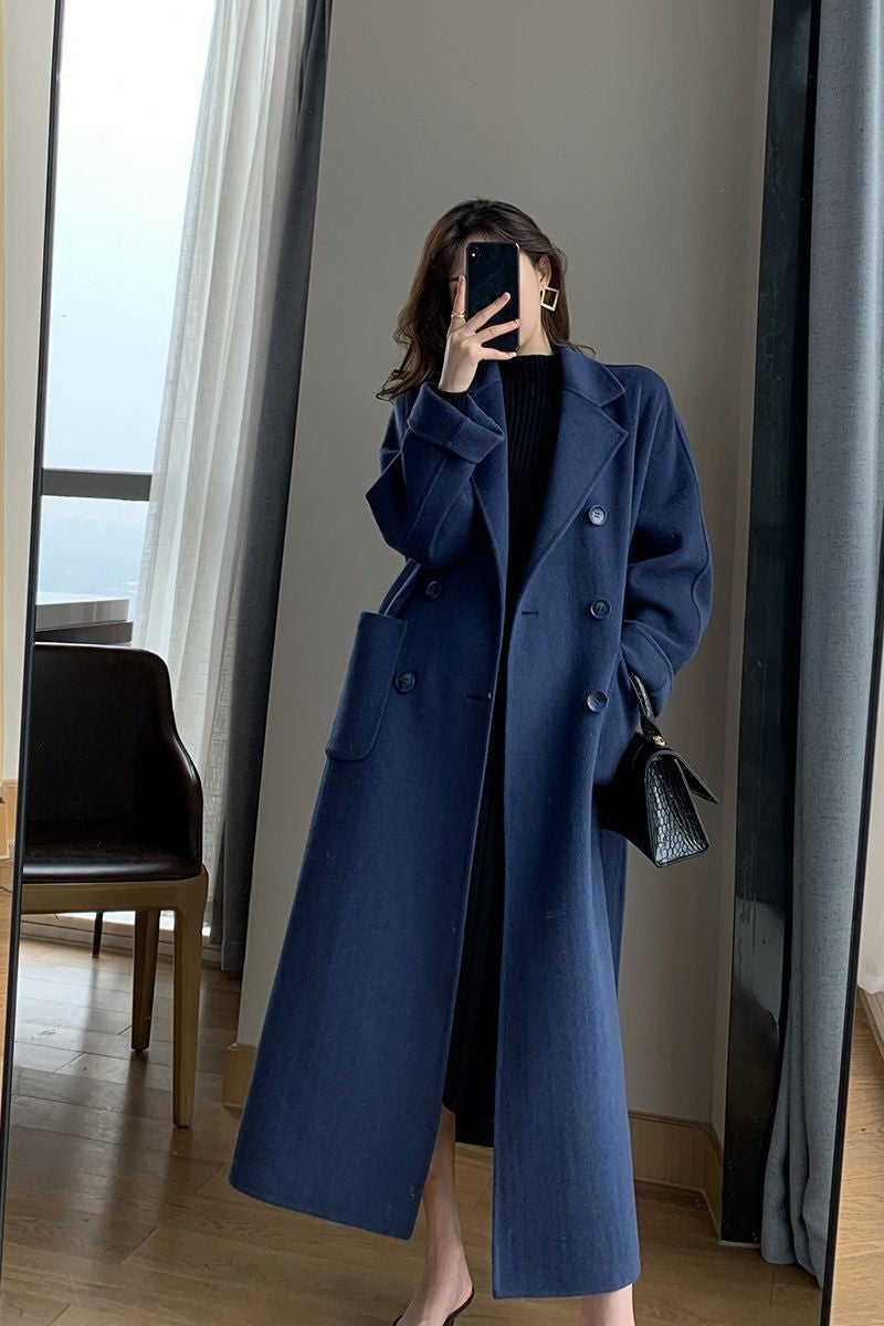 Odette Belted Navy Wool Trench Coat