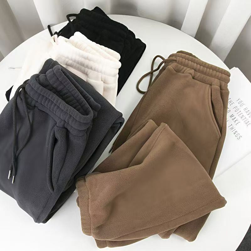 Calças de Moletom Grossas com Forro de Lã, Caimento Solto, Femininas, Casuais, Quentes para Outono/Inverno, Estilo Esportivo ...