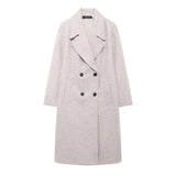 Hh feminino inverno casual mistura de lã entalhado lapela gola casaco chique trespassado trench coats oversized feminino jaquetas longas