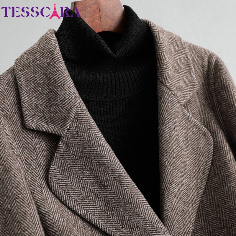 TESSCARA Mulheres Outono Inverno De Lã Mistura Básica Jaqueta Casaco Feminino Cashmere Quente Trench Office Manto Casacos Casacos & Coats