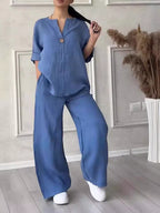 Wren Cotton-Linen Blouse & Wide-Leg Pants Set