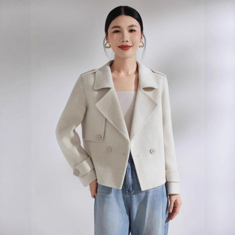 Novo Casaco de Lã Curto de Dupla Frente para Mulheres, Moda Slim Fit, Casaco Casual com Lapela, Quente para o Inverno 2026
