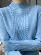 Camiseta Feminina de Gola Alta para Outono e Inverno, Suéter de Cashmere que Emite Calor, Manga Longa, Ajuste Regular