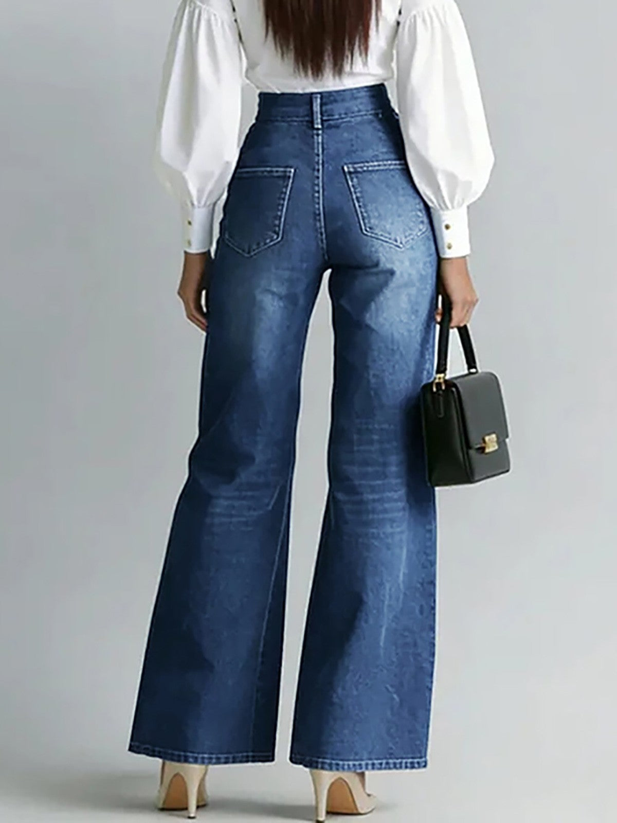 Aurelia Gold-Zip Wide-Leg Jeans