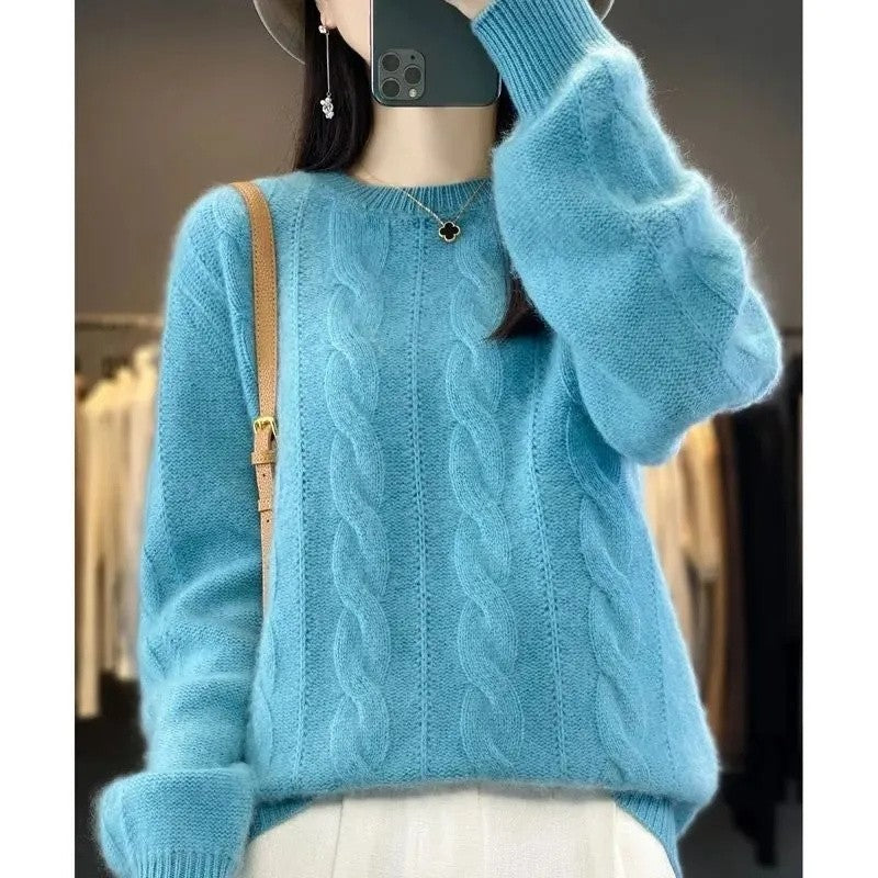 Feminino 100% lã merino camisola o pescoço manga longa cashmere malhas pulôver aliselect moda outono inverno roupas topos