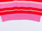 Polo de Malha Listrado Rosa e Vermelho 2026 - Blusa Feminina de Manga Longa com Gola Dobrável, Solta, para Uso Casual Diário na Primavera e Outono