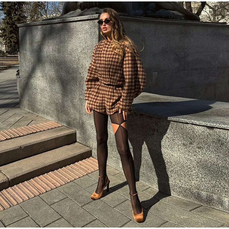 Georgia Plaid Zip Jacket & High-Waist Shorts Set