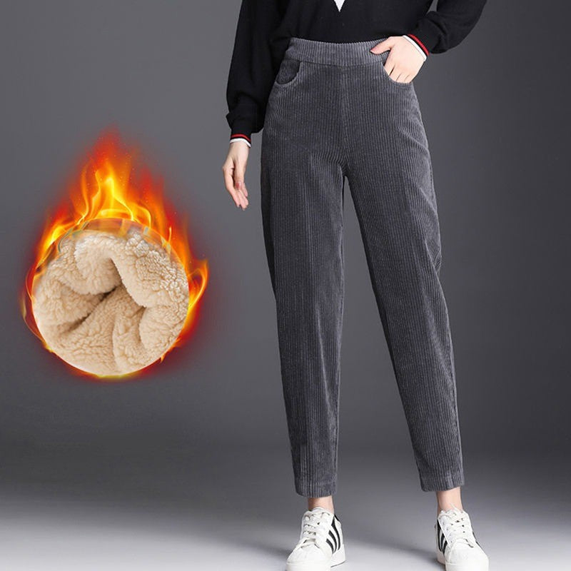Calças casuais grossas de pelúcia mulheres veludo calças quentes outono inverno leggings cintura alta harem calças femininas