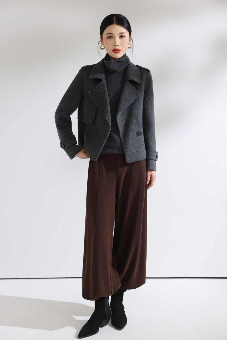 Novo Casaco de Lã Curto de Dupla Frente para Mulheres, Moda Slim Fit, Casaco Casual com Lapela, Quente para o Inverno 2026