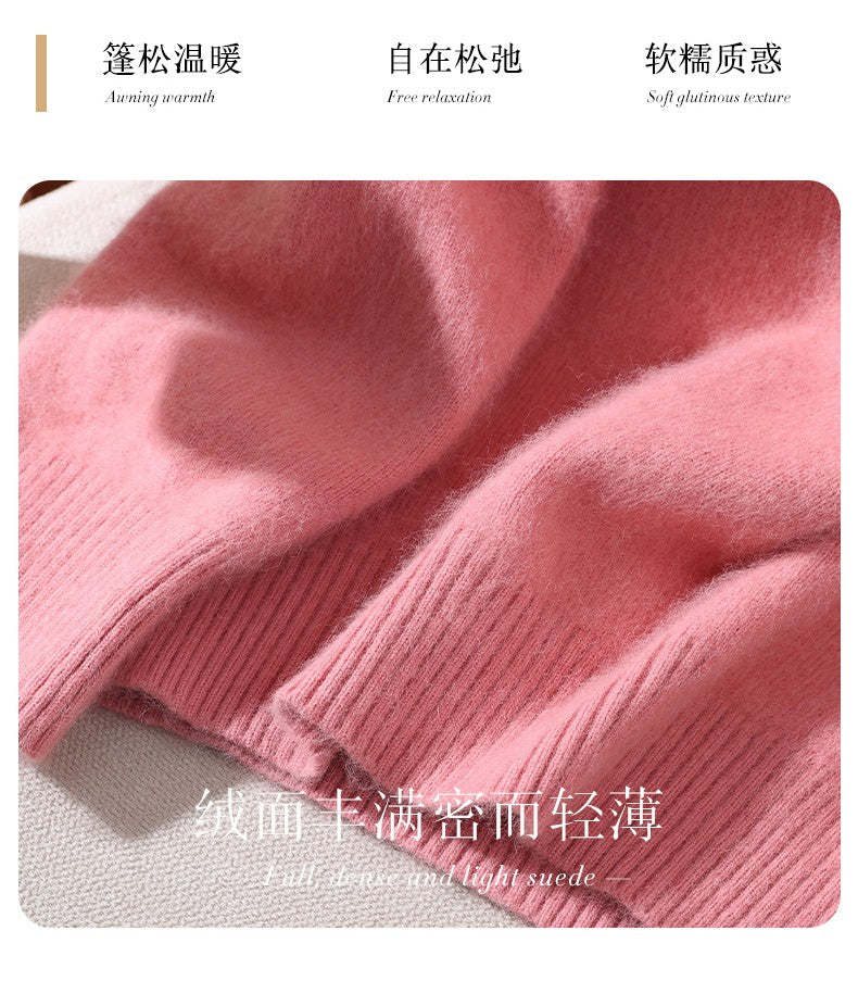 Outono e inverno novo suéter de caxemira de vison feminino curto grosso semi-gola alta camisa de fundo cor sólida simples topo